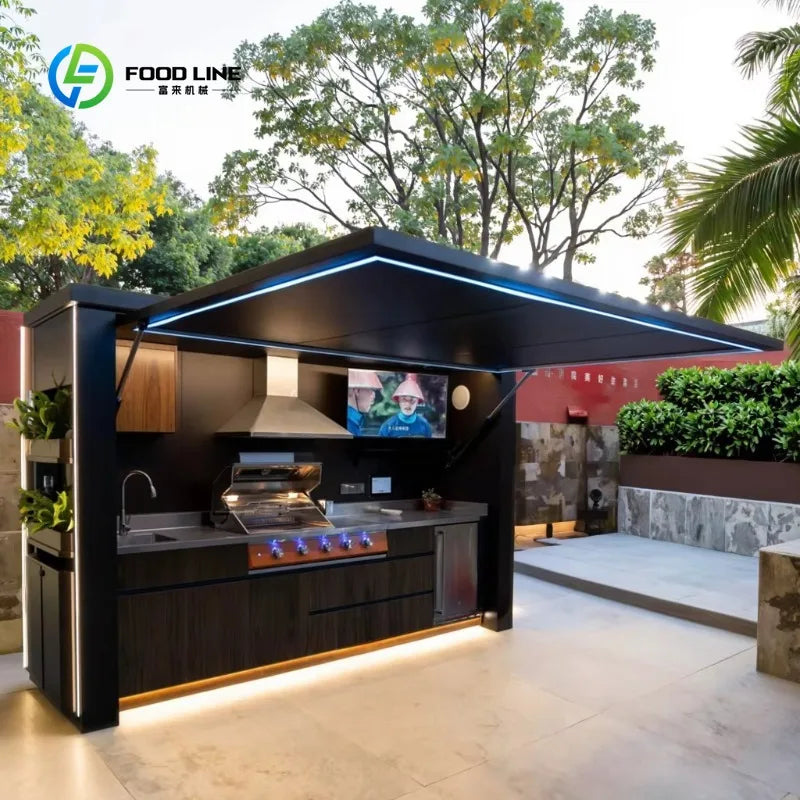 Customized Factory Design Luxury Stainless Steel Outdoor Kitchen Cabinets Shed Modern Kitchen with BBQ Grill