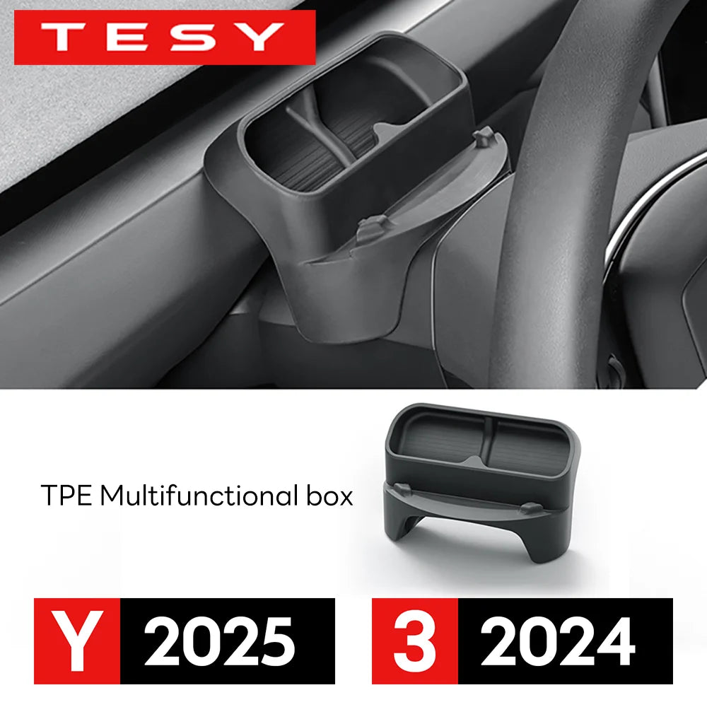 For New Tesla Model Y Juniper 2025 Model 3+ Highland 2024 Steering Wheel Silicone SunGlasses Case Mobile Phone Holder Storage