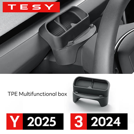 For New Tesla Model Y Juniper 2025 Model 3 Highland Steering Wheel Silicone Mobile Phone Holder Storage Box Sunglasses Stand