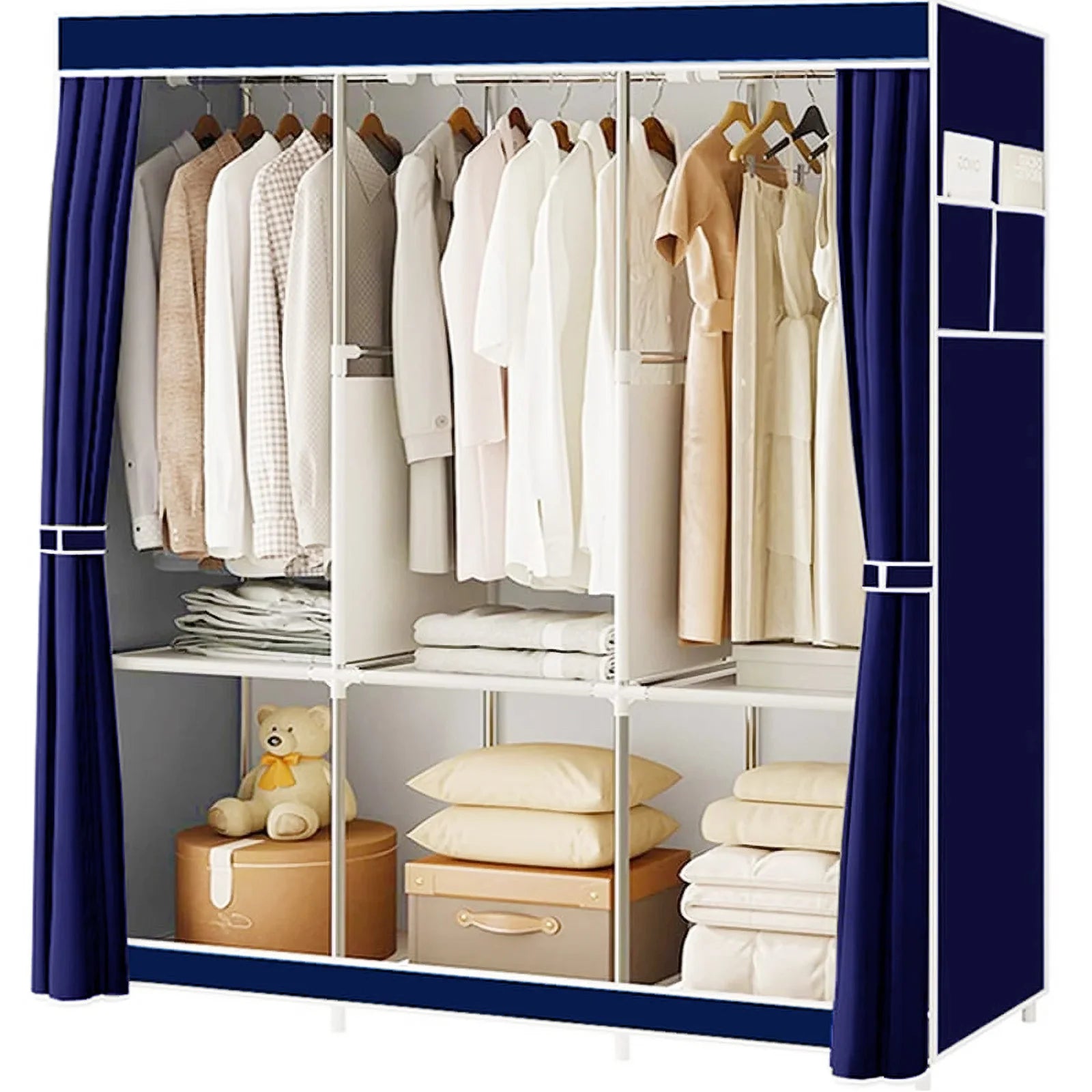Closet Wardrobe Portable Organizer Storage Rack Clothes Shoe Clothing Shelf Dustproof Non-woven Fabric Quick and Easy to Assembl