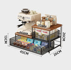 Space-Saving Kitchen Countertop Organizer with Drawer & Wire Basket - Sturdy Hardwood Shelf for Coffee Maker.