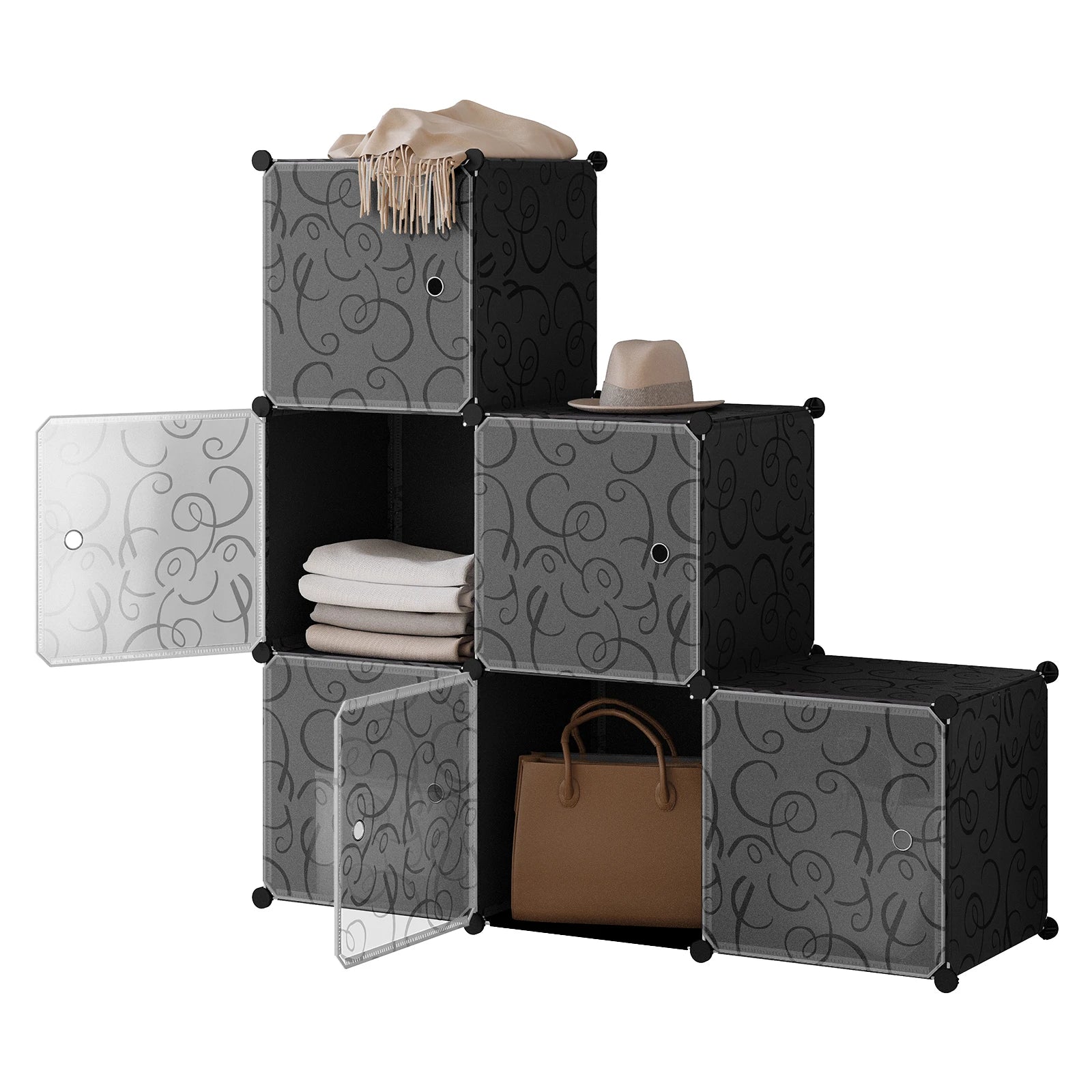 WOLTU Stackable Shoe Cabinet Shoe Rack with 6 Stacking Boxes Door DIY Boltless Shelf Plastic Box for Shoe Storage Organizer