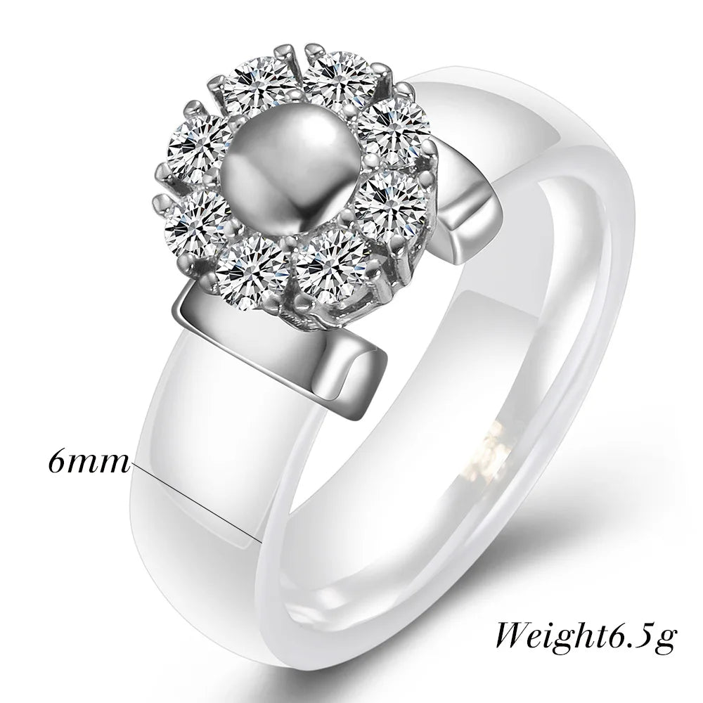 Luxury Sunflower Zircon Ceramic Ring - Titanium Steel Metal Finger Jewelry for Women & Girls | AlluCanFind