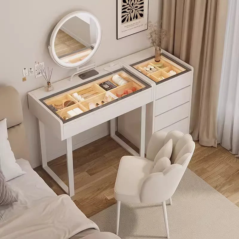 dressing table with light mirror vanity stool Drawer for clothes makeup toiletries vanity table Hairstyles bedroom furniture