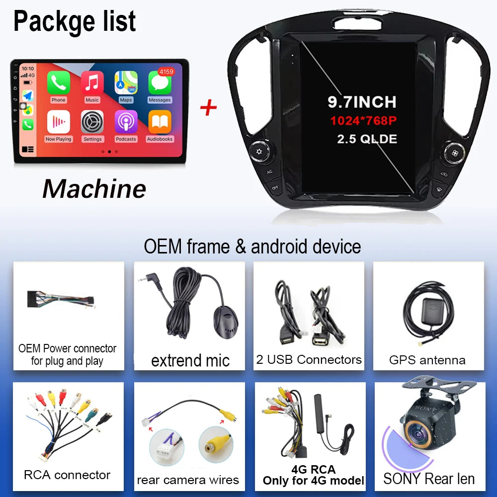 For Nissan Juke 2011-2019 tereo Head Unit  9.7'' Wireless Carplay Android 15 Auto Radio Seat Cover Multimedia Player Navigation