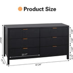 Fluted 6 Drawer Double Dresser for Bedroom, 47" Wide Modern Closet Dressers Chest of Drawers, Wood Storage Dresser Organizer