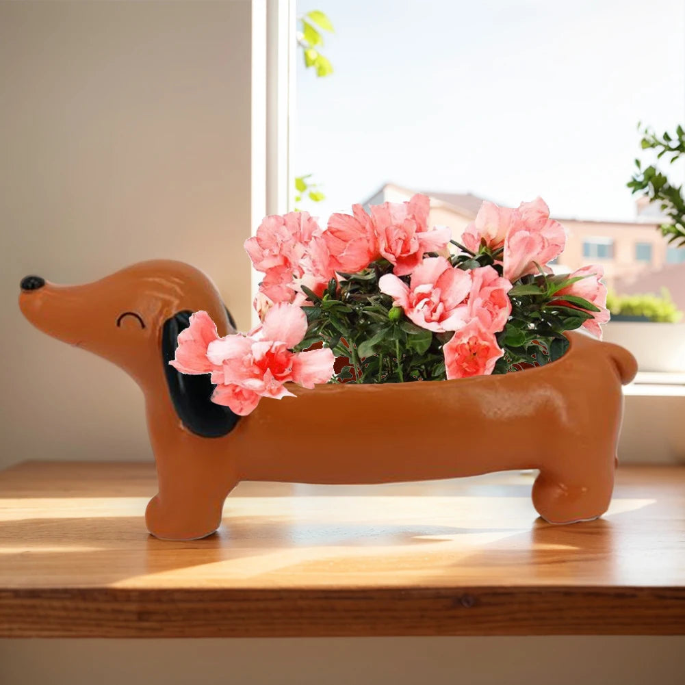 Cute Dog Plant Pot Dachshund Flower Pot Resin Flower Planter Succulent Flower Planter Aesthetic For Indoor Outdoor Garden Decor