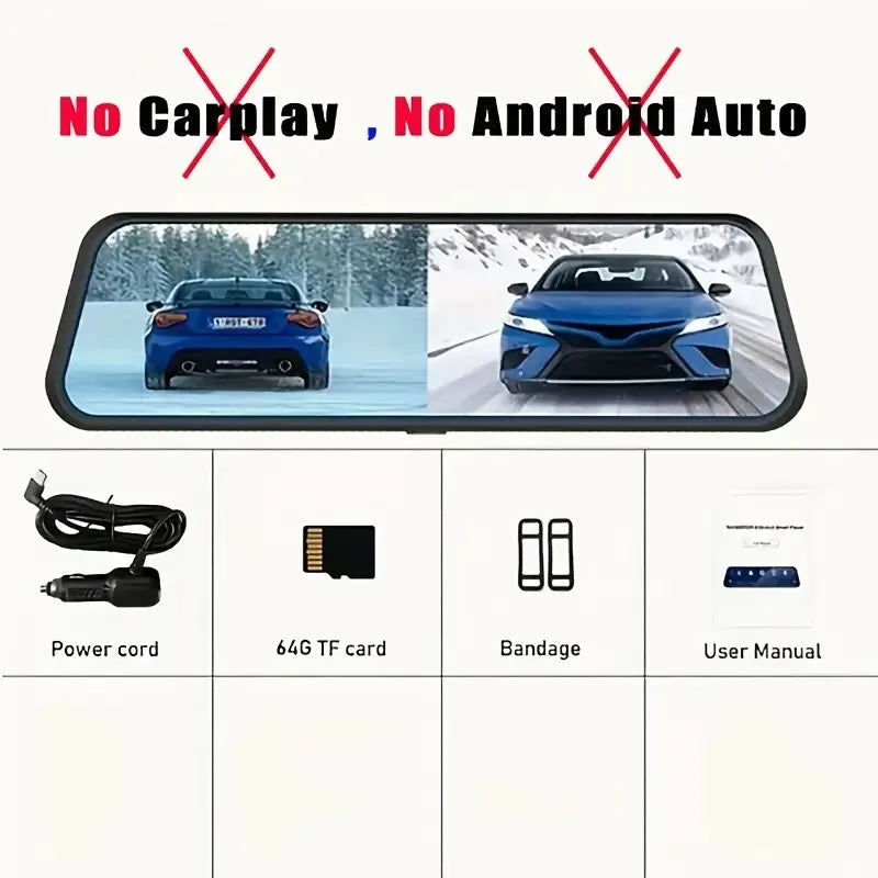 Upgraded 9.66 Full HD CarPlay Screen Mirror Dash Cam – Dual Recording, 24H Parking Mode, Night Vision, Rear Cam Motion Detection