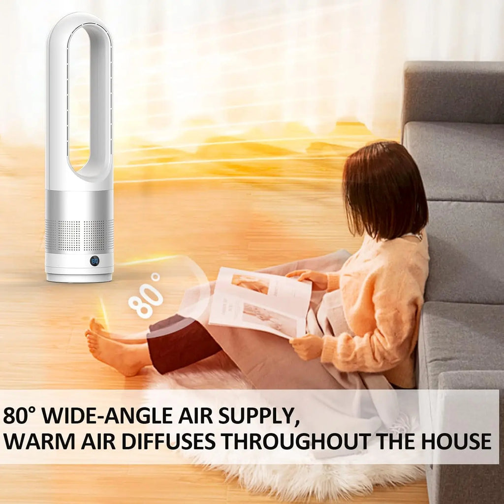 Bladeless Tower Fan Space Heater Cooler Fan Combo with Remote 80°Oscil