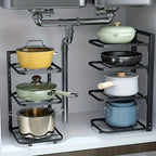 Kitchen Pot Rack Adjustable Multi-layer Under Sink Organizer Heavy Duty Cabinet Pan Holder Kitchen Storage Shelf for Cookware