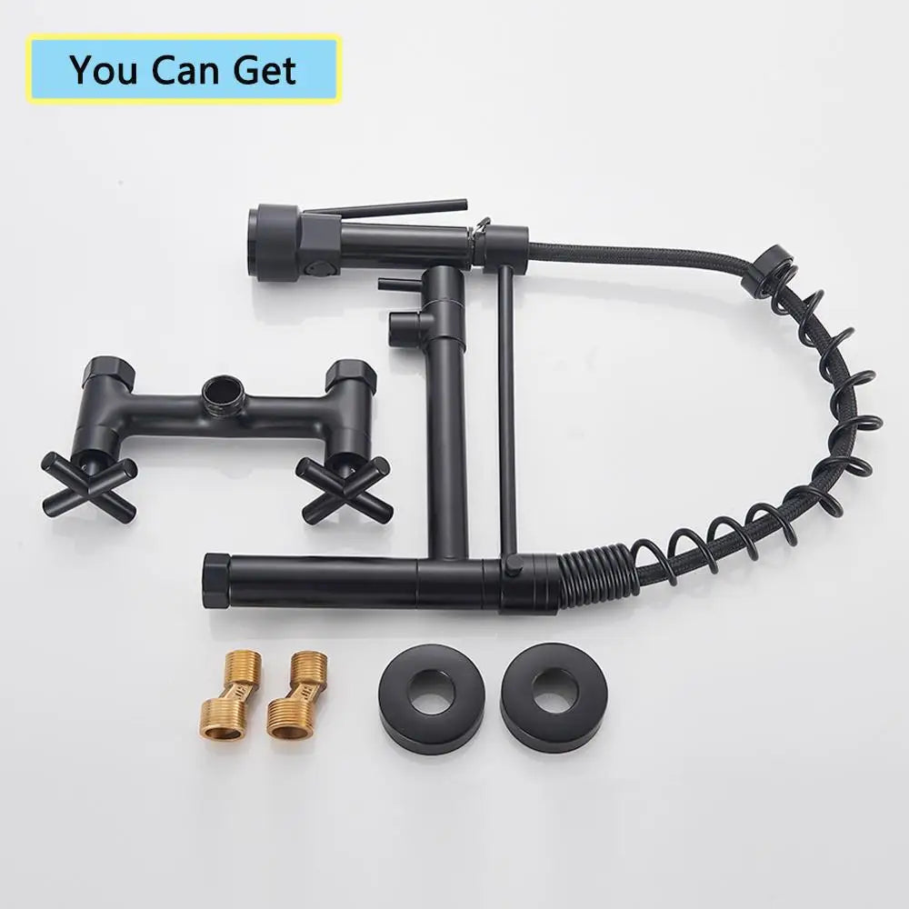 Kitchen Sink Faucet Embedded Concealed Mixer Faucets Hot&Cold Kitchen Sink Mixer Taps Two Mode Tap Dual Handles Pull Down Cranes