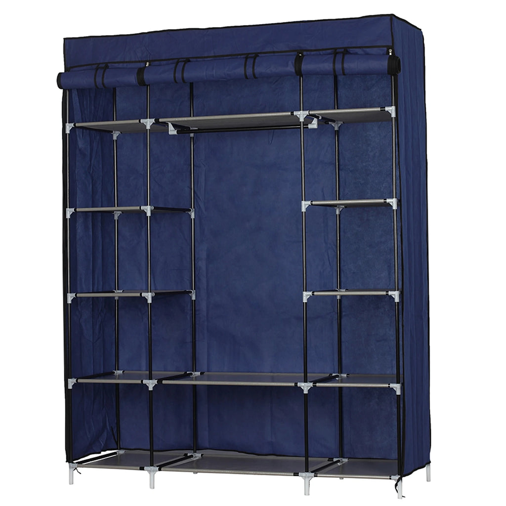 5 Layer 12 Compartment Non woven Fabric Wardrobe Portable Closet Navy