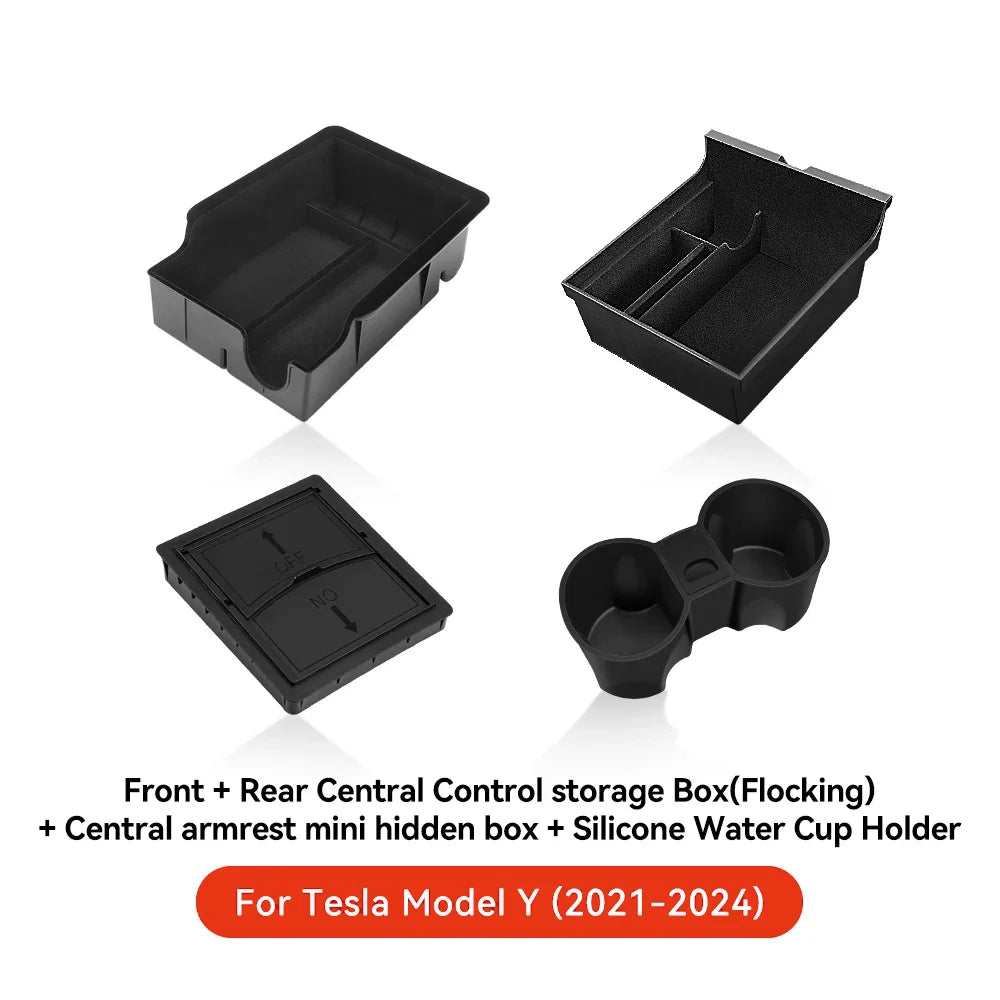 YZ For Tesla Model 3 Highland Model Y Juniper 2021-25 Center Armrest Hidden Storage Box Cup Holder Console Organizer accessories