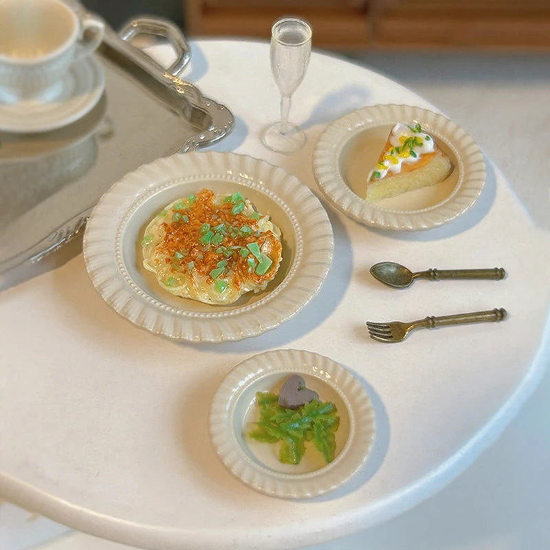 3Pcs Simulation Kitchen Dish Model Dollhouse Miniature Food Plate Western Cuisine Plate Toys For Mini Decoration DIY Accessories