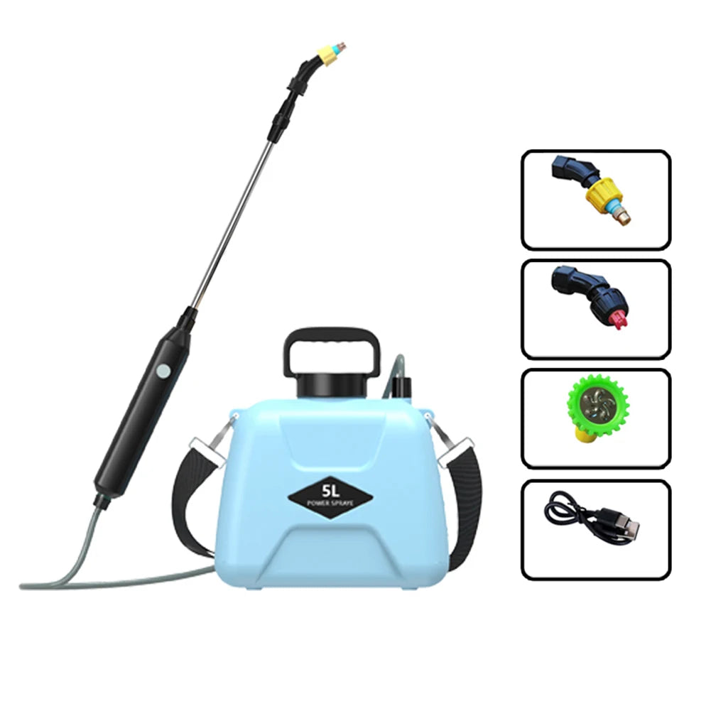 5L Electric Sprayer Automatic Garden Plant Mister 360 Rotating Nozzle with Shoulder Strap 1500mAh Rechargeable Irrigation Tool