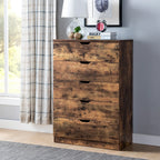 5 Drawer Bedroom Chest Dresser Brown Distressed Wood Cabinet