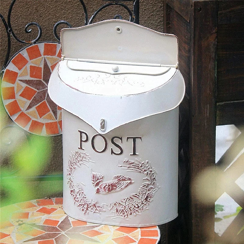 Rustic Free Standing Outdoor Wall Mount Mailbox Vintage Metal Wrought Iron Mail Boxes Retro Postbox for Garden Residential Decor