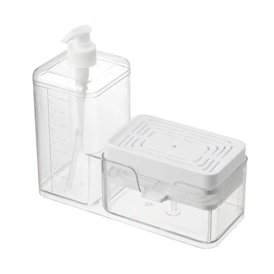 Hand Soap Dispenser for Kitchen Dual Soap Dispenser with Sponge Holder 2-in-1 Countertop Soap Pump Dispenser for Kitchen Sink