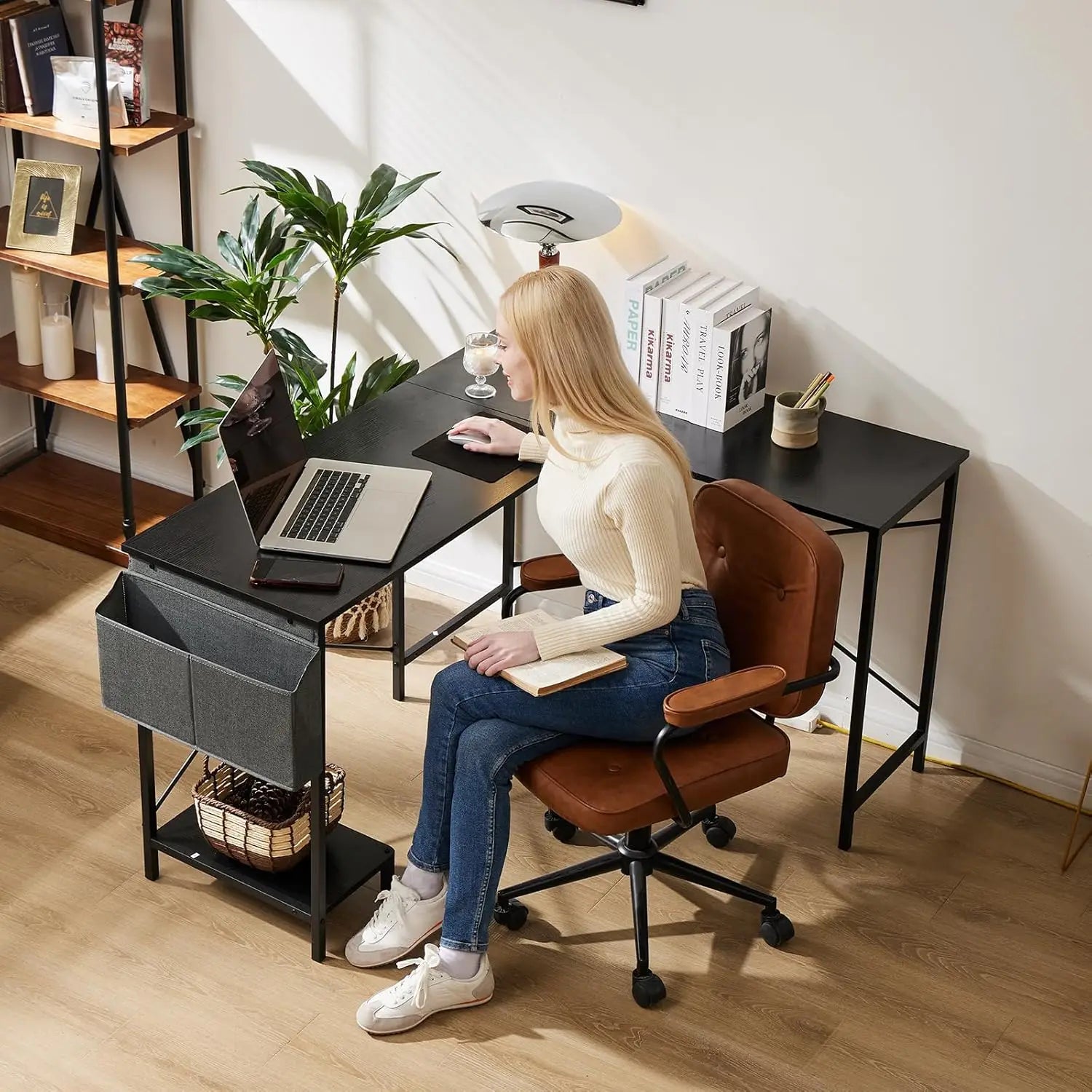 50-inch L-Shaped Gaming Desk with CPU Stand - Black