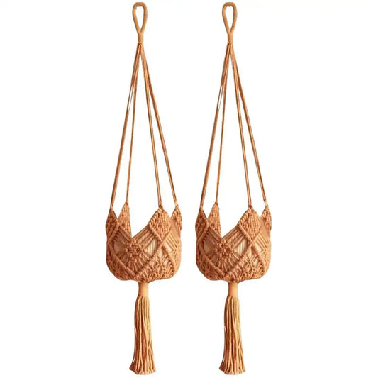 Macrame Plant Hangers Indoor 2X Woven Rope Hanger Trendy Boho Crochet Ceiling Home Decor Flower Pots Basket For Window And Porch