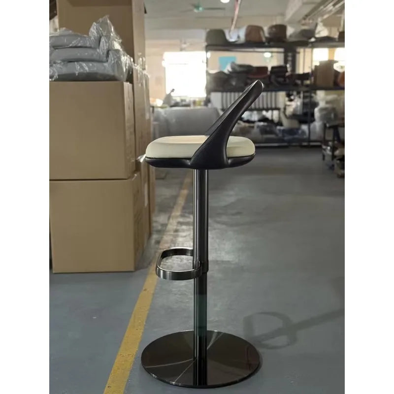 Kitchen Island Bar Stool Black Curved Wood Backrest Adjustable Height Rotating Cabinet Chair with Upholstered Seat