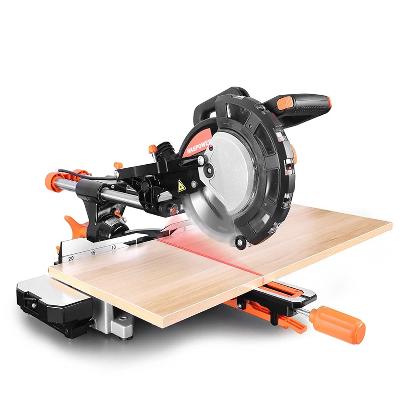 HASPOWER 8 Inch 210mm Sliding Miter Saw Single Bevel With Laser LED Light Electric Power Tool Cutting Machine