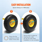 VEVOR 2-Pack Solid PU Run-Flat Tire Wheel 10" Flat Free Tubeless Tires and Wheels for Dollies Garden Trailers Various Carts