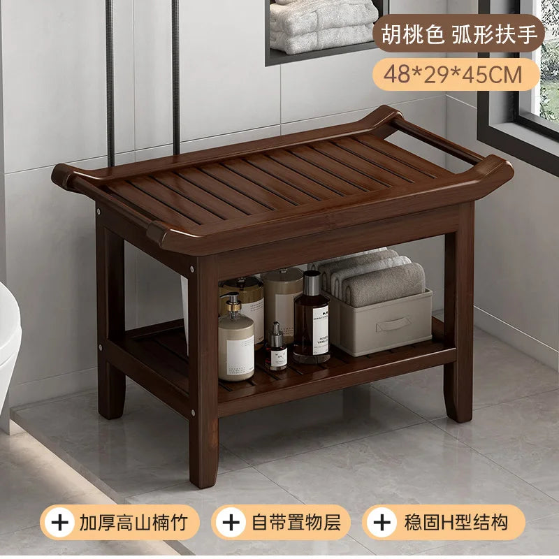 Anti-Slip Bamboo Shower Stool Waterproof Bathroom Bath Bench for Foot Washing or Entryway Shoe Changing Seat