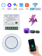 Tuya WiFi Smart Switch 16A 20A 100-240V Relay Controller RF433Mhz Wireless Remote Control Mini Round Panel Switch For LED Lamp