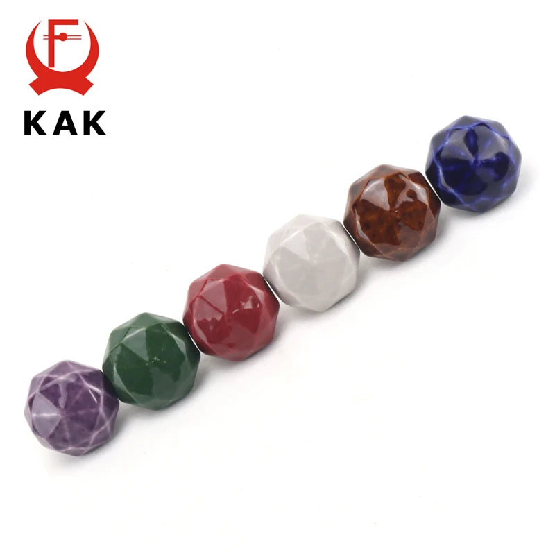 KAK 35mm Colorful Ceramic Cabinet Knobs and Handles Ruby Diamond Kitchen Handle Drawer Knobs for Kids Room Furniture Hardware