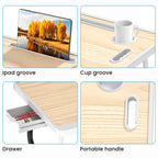 Extra-large multifunctional folding desk, portable multi-color wooden laptop bed desk with cup holder, suitable for work, readin