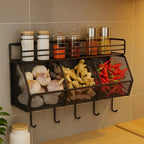 Wall Mounted Kitchen Storage Basket Carbon Steel Grid Vegetable Drainage Basket Punch-Free Spice Storage Shelf Kitchen Storage