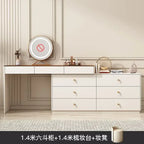 Modern Vanity Desk with LED Lighted Mirror, Luxury Corner Makeup Vanity Table 6 Drawers and Large Storage Dressing Table Shelves