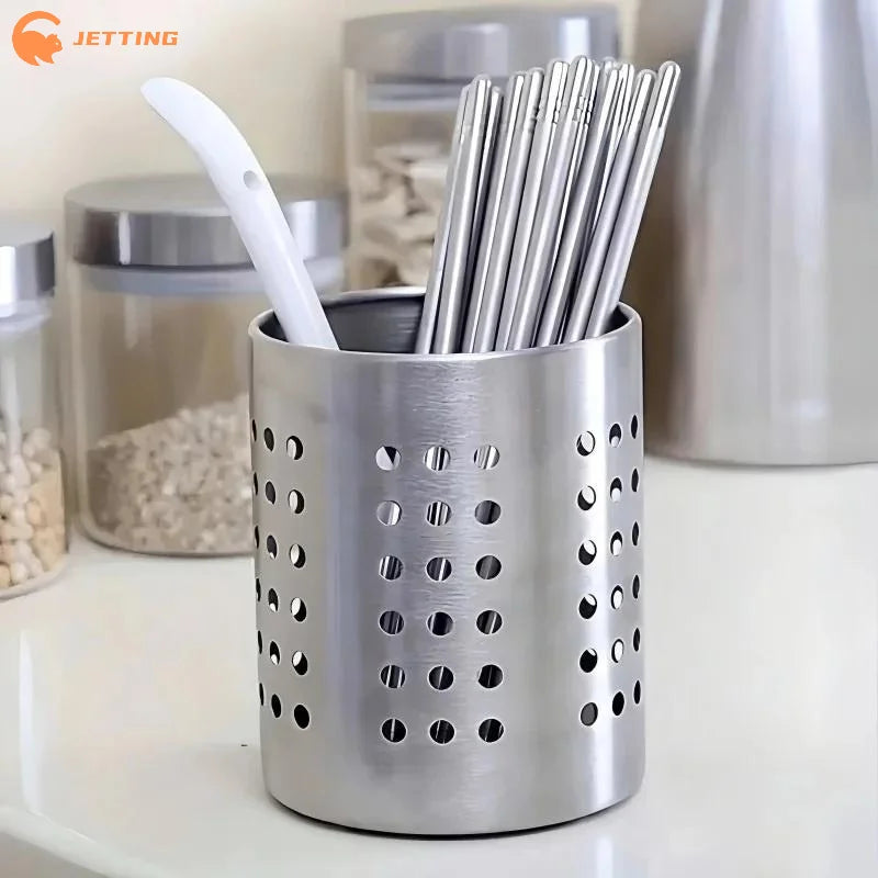 (New) 1Pcs Steel Stainless Cylindrical Chopstick Cutlery Storage Box Suitable For Home Kitchens, Restaurants, And Dormitories