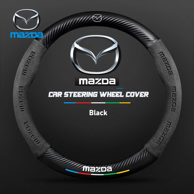 For Mazda 2 3 5 6 CX-4 CX-5 CX-7 CX-8 CX-30 CX-50 MX5 Miata RX-7 RX-8 Axela Atenza Car Carbon Fiber Leather Steering Wheel Cover