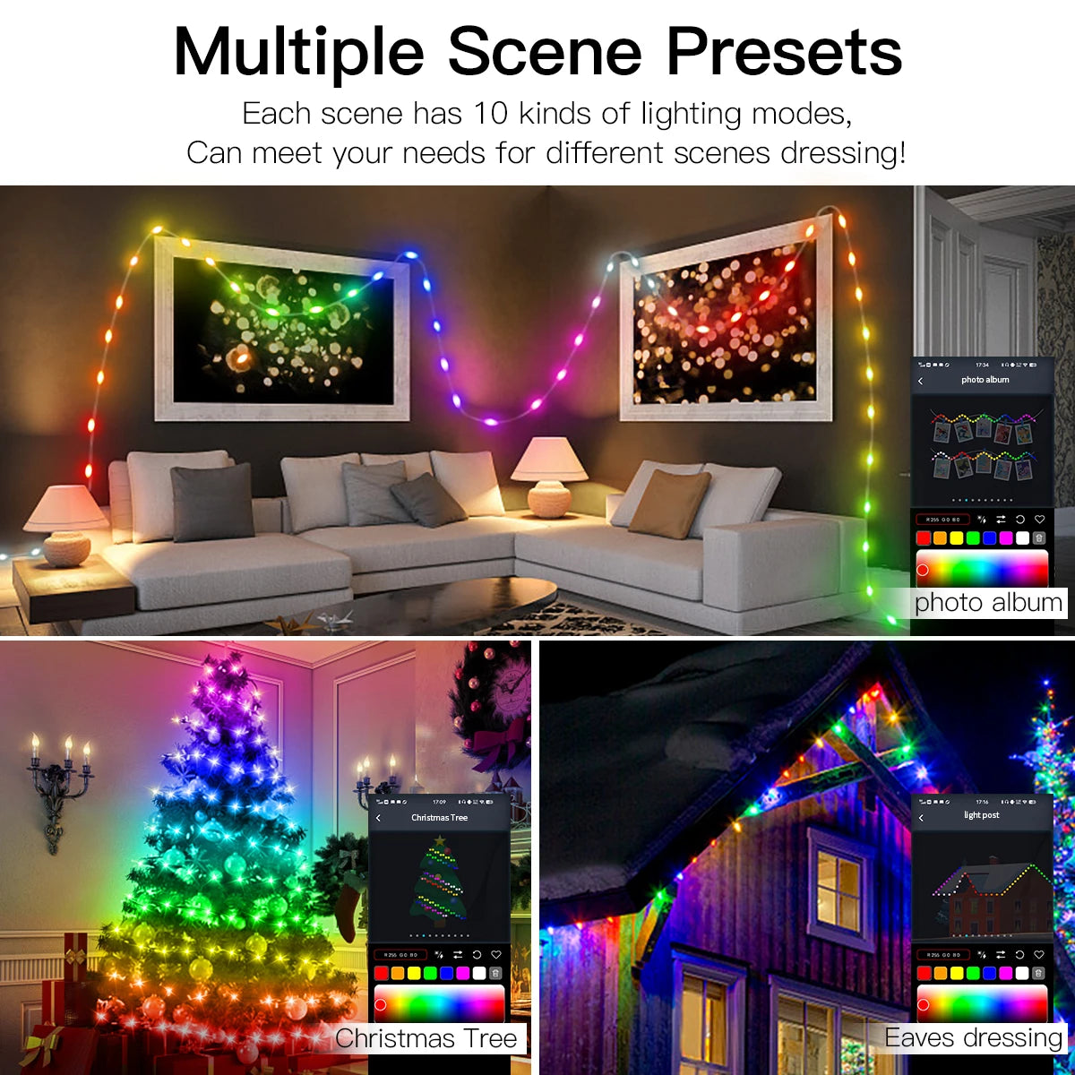 40M Led String RGBIC Light IP65 Bluetooth Music Lamp String Fairy Lights Smart Outdoor Festoon Party Leather Line Holiday Lighti