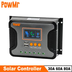 PowMr PWM 80A 60A 30A Solar Charge Controller 12V 24V 36V 48V Lead-Acid Lithium Battery Charger Max PV 100V Dual Control Mode