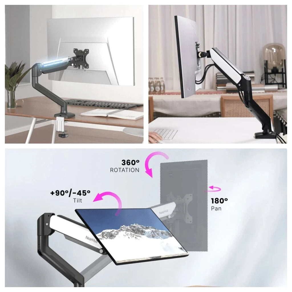 Nearhub Dual Arm Monitor Stand (13-32 Inch) | Desk Mount with C-Clamp & Grommet