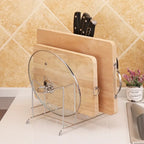 Stainless Steel Pan Pot Cover Lid Rack Sundries Organizer Kitchen Knife& Vegetable Cutter& Cutting Board Storage Rack Home Tool
