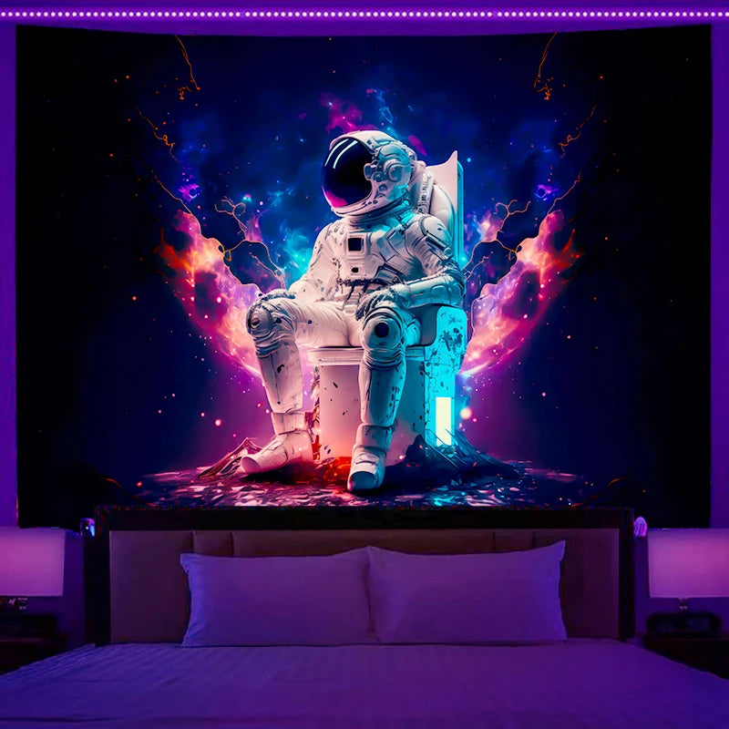 Fluorescent Wall Hanging Astronaut Tapestry Bedroom Room Art Decoration Background Fabric Hippie Party Decoration
