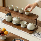 Versatile 2 Level Wooden Storage Rack For Kitchen And Tea Room, Decorative Desktop Multilayer Storage Rack Countertop Organizer