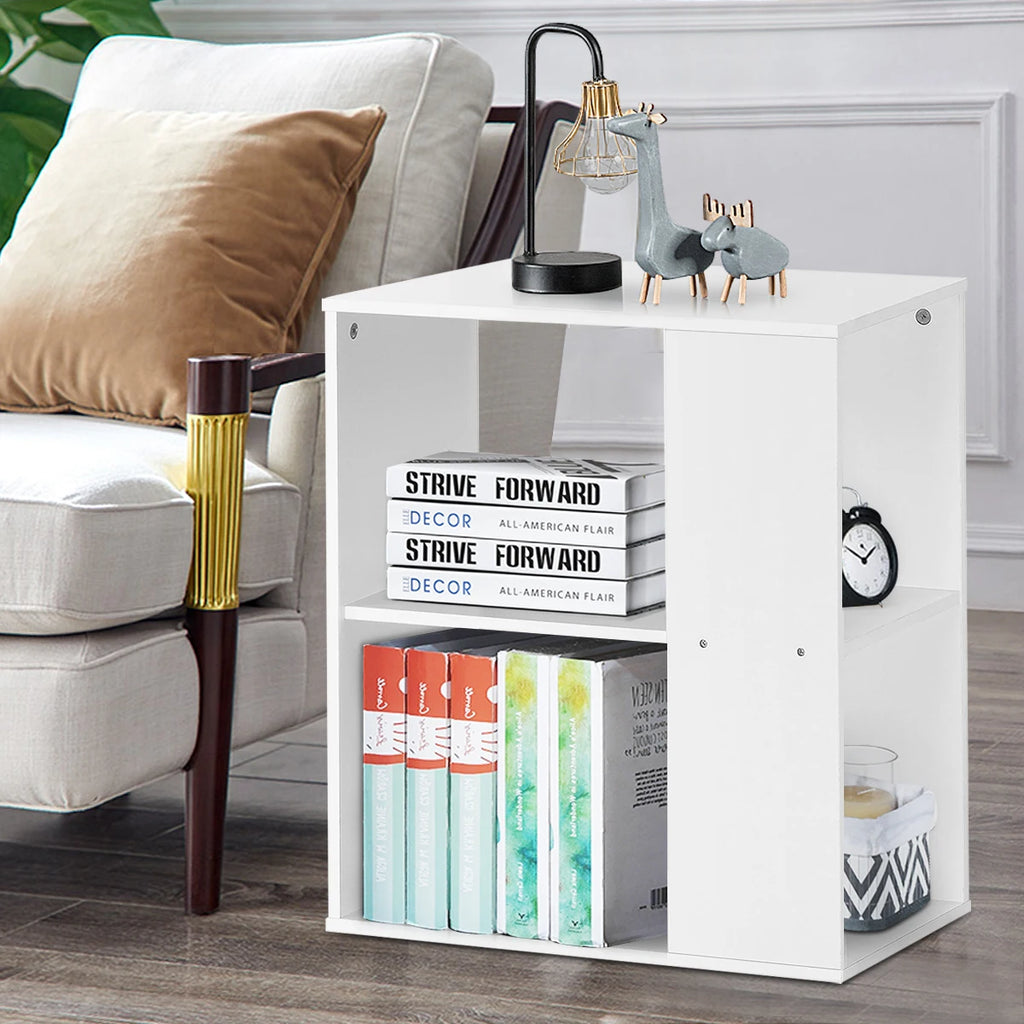 2-Tier Side End Table Nightstand Bedside Sofa Table w/ Storage Shelves White