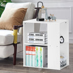 2-Tier Side End Table Nightstand Bedside Sofa Table w/ Storage Shelves White