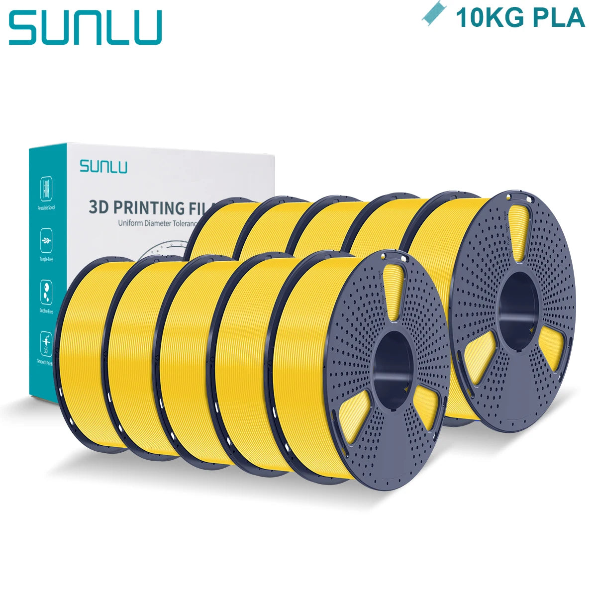 SUNLU PLA 3D Printer Filament 1.75mm - 10 Rolls x 1KG | Neatly Wound