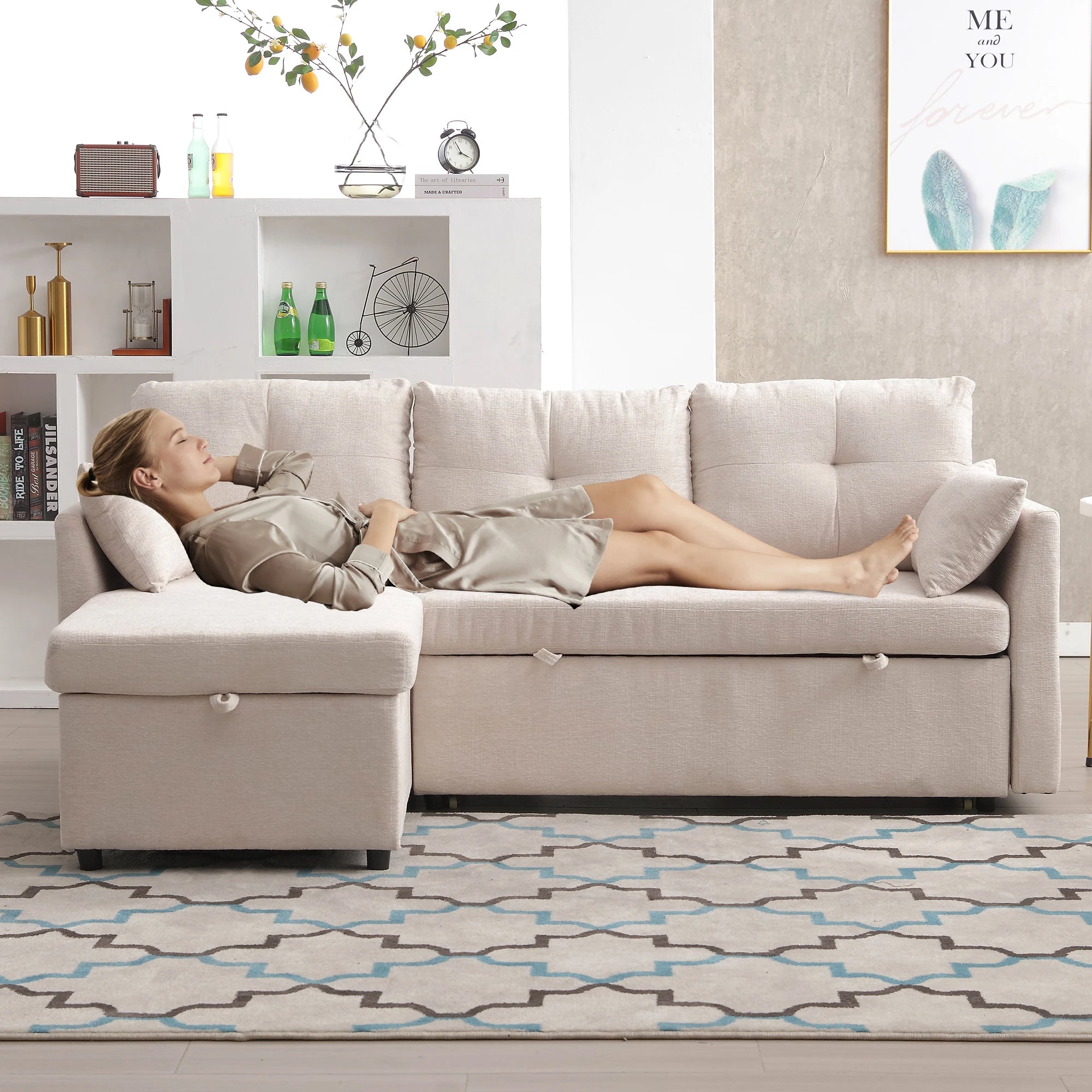 LVHOM Functional Modular Sofa (L-Shaped) With a Reversible Chaise Longue and Extra-Large Storage Space.