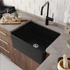 Luxury Kitchen Cabinets American Style 33 Inch Single Blow Ceramic Basin and Sink Modern Semi-Recessed Black Kitchen Sink