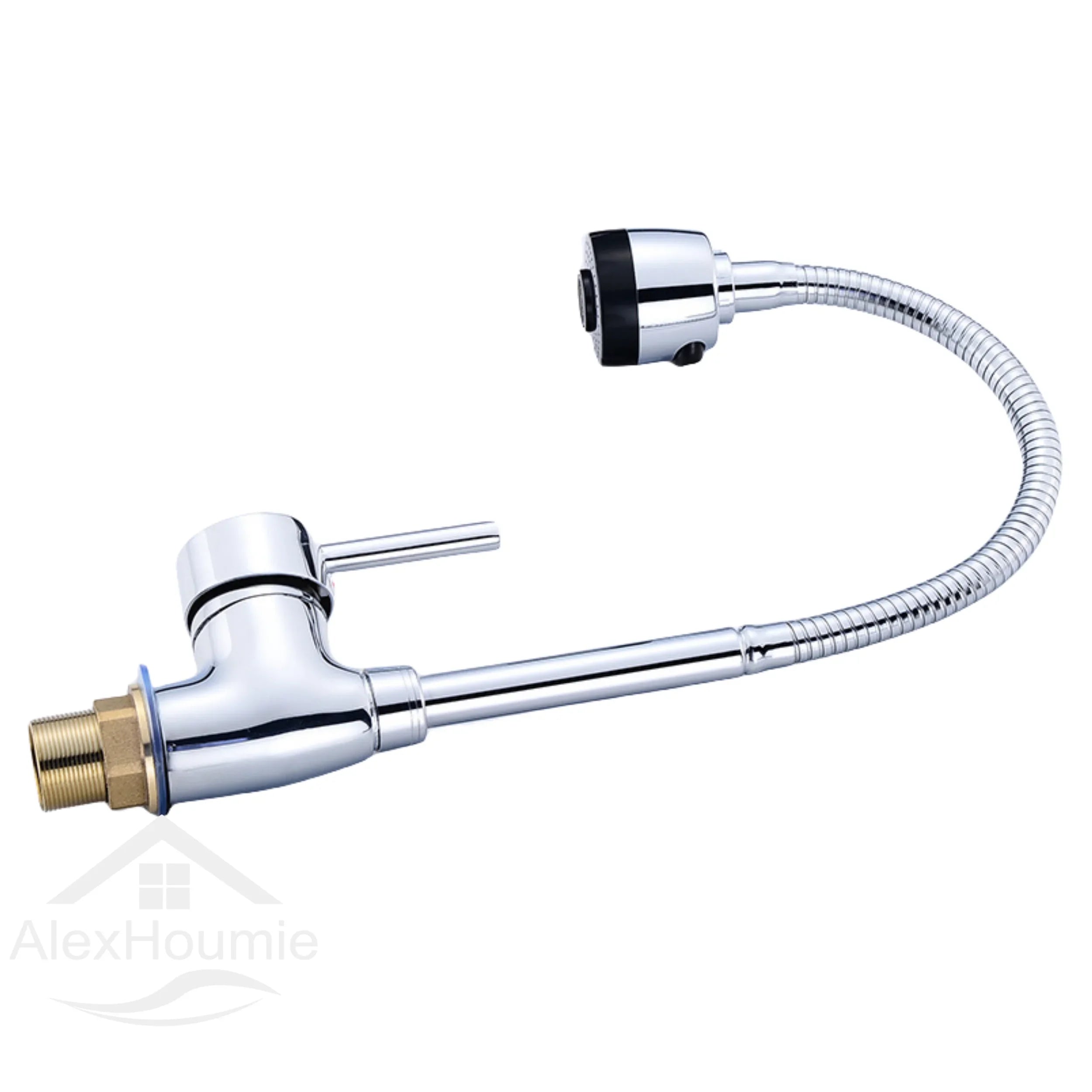 Chrome Finish Kitchen Faucet with Flexible Arc 360 Degree Rotatable Sprayer Stainless Steel Bathroom Sink Wall Mount Water Mixer