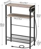 Small Narrow Side Table with Charging Station Set of 2, Skinny End Table for Small Spaces, Slim Nightstand with USB Ports Outlet