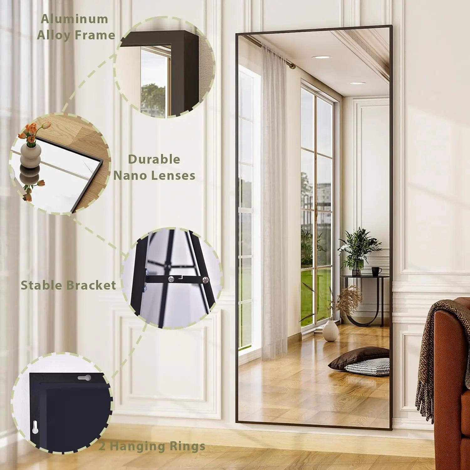 BEAUTYPEAK Floor Mirror Full Length Mirror - 26"x 71" Rectangle, Aluminum Frame Free-Standing Wall & Leaning