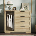 Multifunctional Wooden Dresser for Bedroom, 43.3'' H 2 Door Wardrobe Armoire Closet with 4 Drawers and Hanging Rod